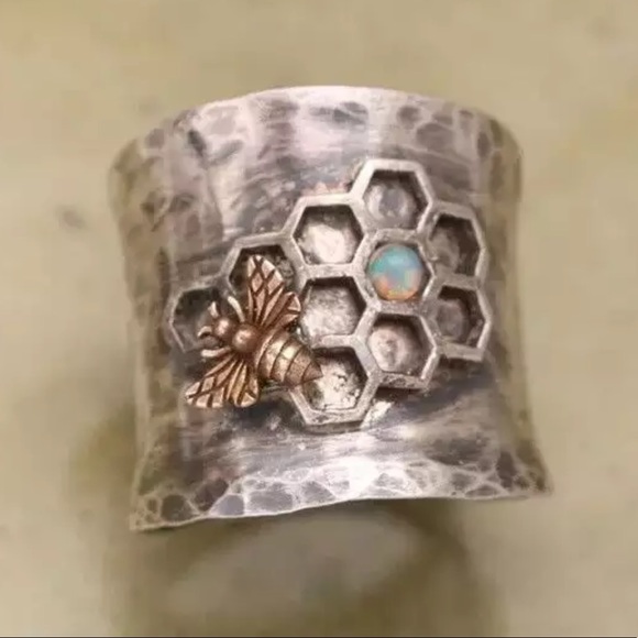 🐝 BOHO Honeycomb Bee S 925 Retro Ring 🐝 - Picture 4 of 5